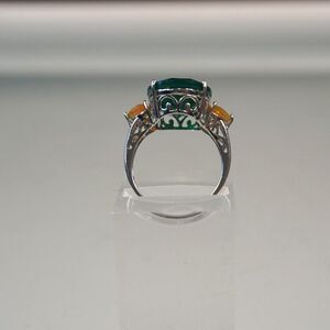 Jadeite w Yellow Tourmaline Gemstone Cocktail Ring Sterling Silver Signed Sz 9